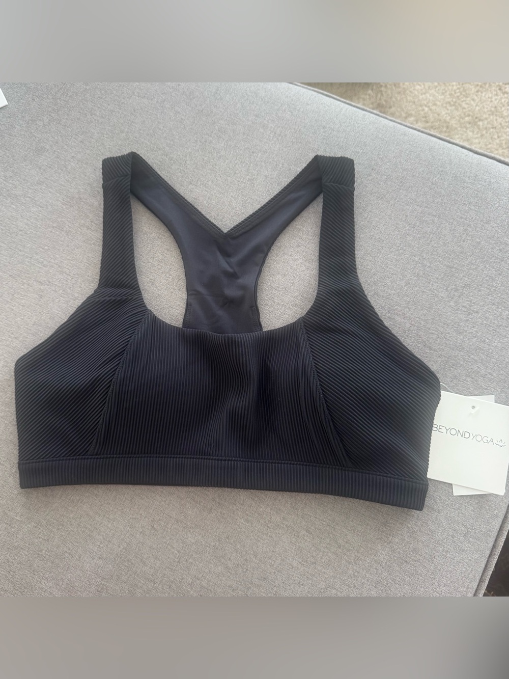 NWT Womens M Beyond Yoga Black Ribbed Racerback Sports Bra